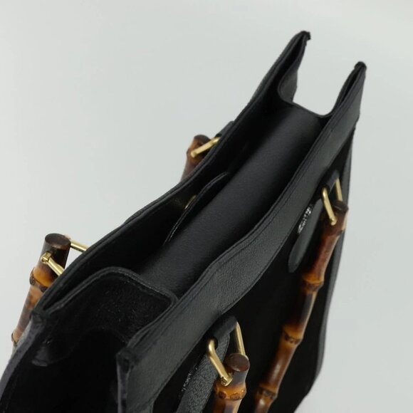 GUCCI Bamboo Hand Bag Suede Leather Black Gold 002 1186 0260 Auth bs28646 - Picture 7 of 16